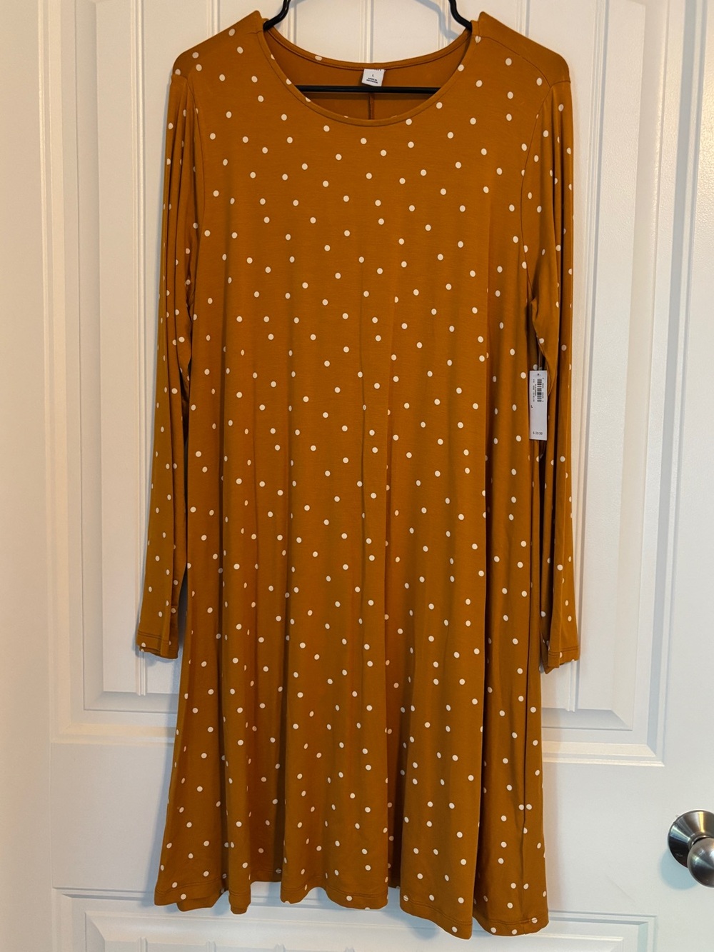 Old Navy Mustard Polka Dot Long Sleeve Swing Dress